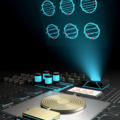 Artistic impression of an on-chip microwave source controlling qubits. Source: Visual design by Aleksandr Kakinen (2021).